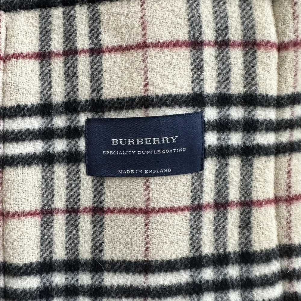 Vintage Burberry London Duffle Coat UK 10 Black Wool Hooded Toggle Nova Check 99 - Picture 9 of 16